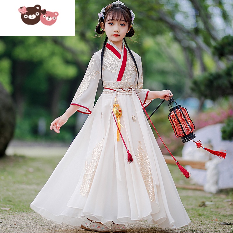 绿彩虹光女童汉服夏装2022新款儿童古装超仙夏季中国风宝宝唐装改良连衣裙裙子