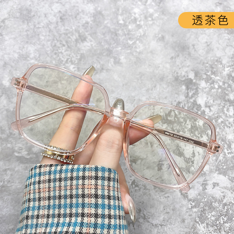 尚境新款TR90网红大框眼镜镜架时尚潮防蓝光眼镜近视眼近视镜镜框 透茶色
