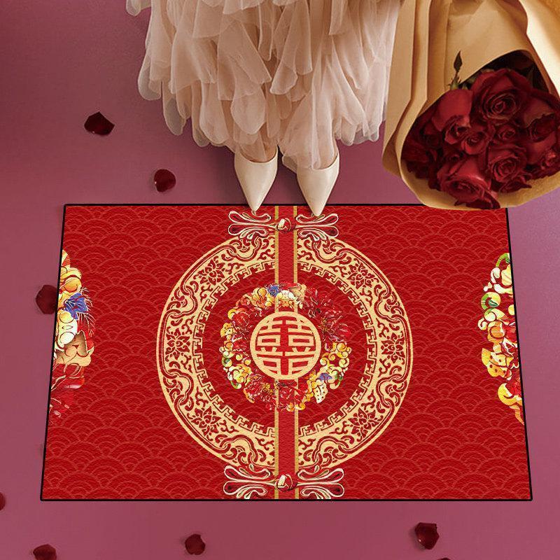 结婚婚庆用品新房婚礼装饰婚房布置新娘进地垫地毯垫喜字脚垫_530_113 40x120cm【床边厨房飘窗】 美满良缘（水晶绒）
