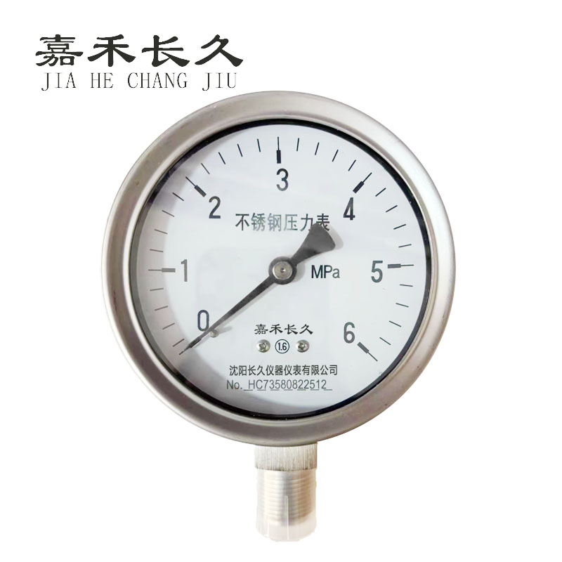 嘉禾长久+不锈钢耐温压力表检测定制型+Y100BF+块 0-6Mpa