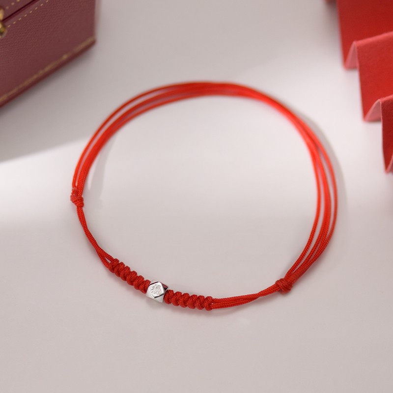 新款中国风福字红色手绳女复古s925编织小众设计闺蜜纯银手链代发送女朋友老婆情人节七夕生日礼物