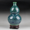 景德镇陶瓷器仿古青花瓷迷你小花插花瓶家居装饰品博古架摆件 三维工匠 青釉冬瓜筒
