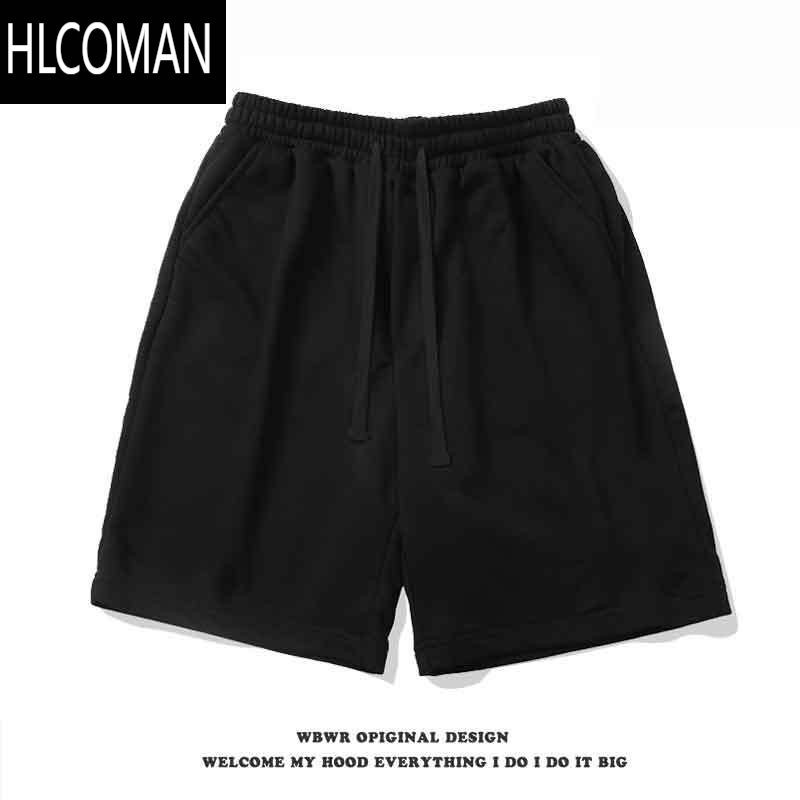 HLCOMANins潮流宽松百搭纯色短裤男vintage夏季美式基础款黑色运动五分裤