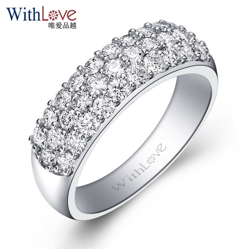 withlove唯爱品越白18k金1克拉豪华钻戒碎钻群镶钻石女戒情醉