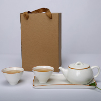 常生源 旅行功夫茶具套装 一壶二杯便携茶杯陶瓷茶盘茶壶茶杯整套 知白秋月套组