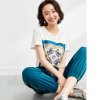 欧昵雪时尚套装女夏圆领短袖仿真丝印花拼接T恤运动裤两件套