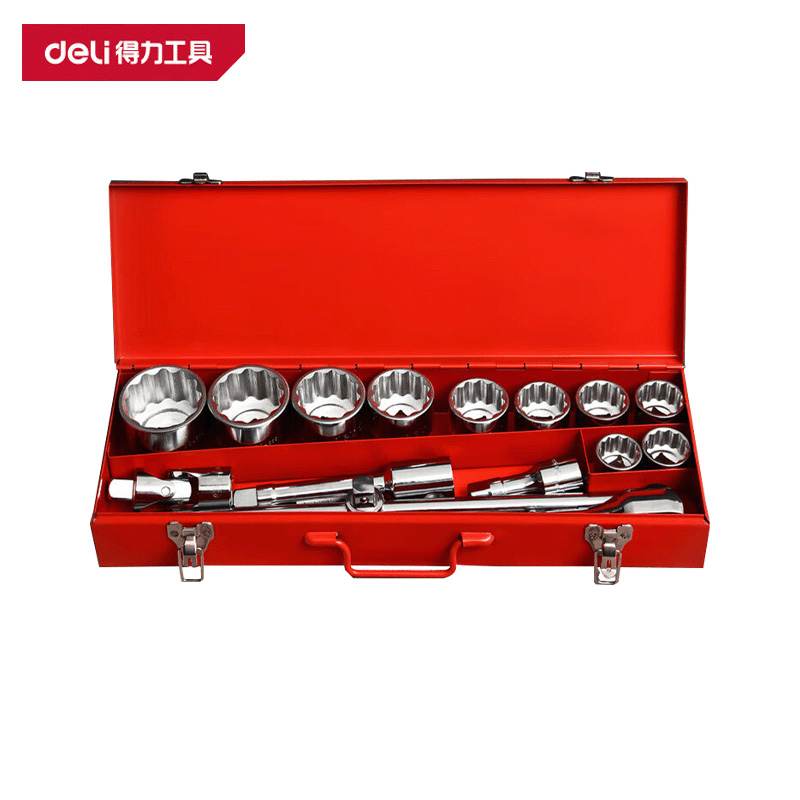 得力(deli)DQ01015 15件 19mm系列 十二角重型套筒 组套 红色 1套