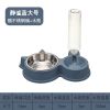 蓝色 小熊款自动下水双碗 猫碗猫食盆狗碗狗盆泰迪狗狗不锈钢双碗猫咪中型犬饮水器宠物用品