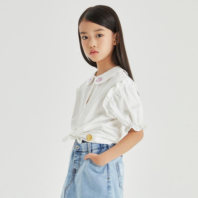 [1件3折价:61.5]米喜迪mecity童装夏季新款女童甜美娃娃领泡泡袖短袖衬衫