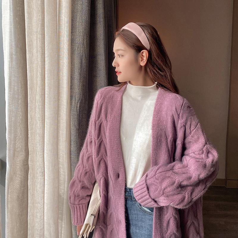 中长款粗线开衫大毛衣女宽松年新款慵懒风加厚麻花针织衫外套