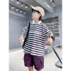 男童polo衫套装夏季2025新款儿童夏装条纹衣服中大童短裤两件套潮
