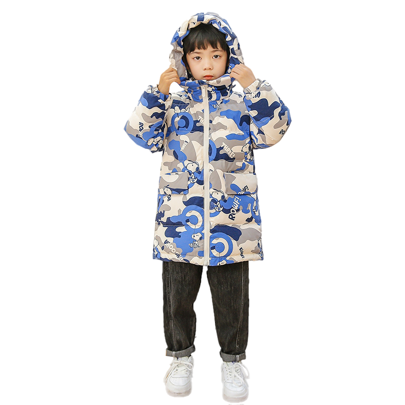 史努比(SNOOPY)儿童冬季加厚羽绒服男女中大童迷彩中长款羽绒服HL-21193