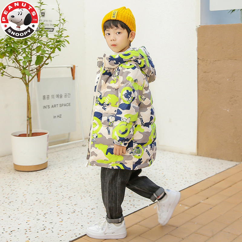 史努比(SNOOPY)儿童冬季加厚羽绒服男女中大童迷彩中长款羽绒服HL-21193