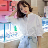 韩都衣舍2018夏装新款女装韩版衬衣立领系带条纹衬衫JM8574蒖