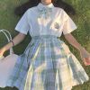 jk制服正版jk制服不良少女兔姬舍 雪松JK制服裙绿色格子半身裙百褶裙格裙