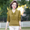 中年妈妈春装时尚纯色长袖上衣服中老年女春秋洋气质薄款T恤小衫