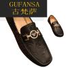 GUFANSA法国奢侈品牌 欧洲上流名士高端品牌旗舰店联名利登阿玛尼豆豆鞋男2021秋冬新款真皮压花休闲皮鞋