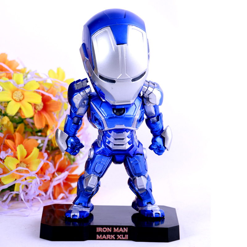 IRON MAN 钢铁侠ACE MK42 Q版钢铁侠 可光 盒装模型摆件2色选款 大号蓝色带灯钢铁侠 16cm