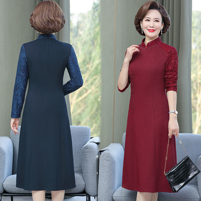 美帛春季新款中老年女装妈妈装婚宴气质连衣裙时尚改良旗袍
