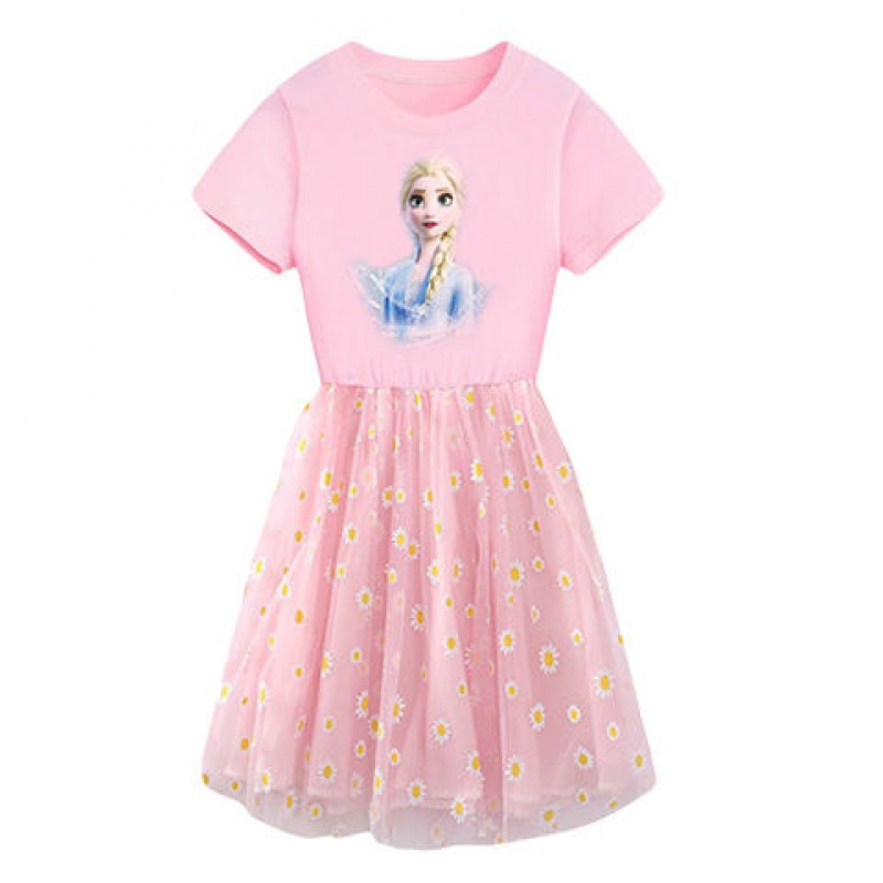 女童纯棉连衣裙短袖冰雪奇缘公主裙小女孩网红雪仿连衣裙儿童裙子视频