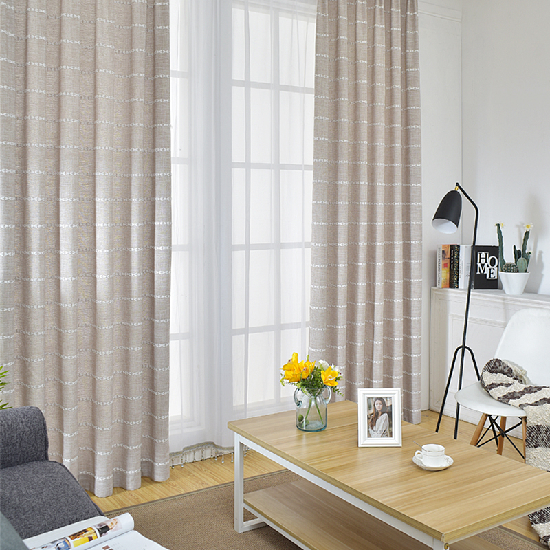 家柏饰(CORATED)简约现代条纹提花灰色加厚布艺窗帘成品遮光客厅卧室落地窗飘窗帘