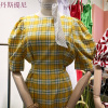 特惠2018夏装复古格子圆领短袖连衣裙休闲宽松中长款韩版裙子女装 黄色 均码