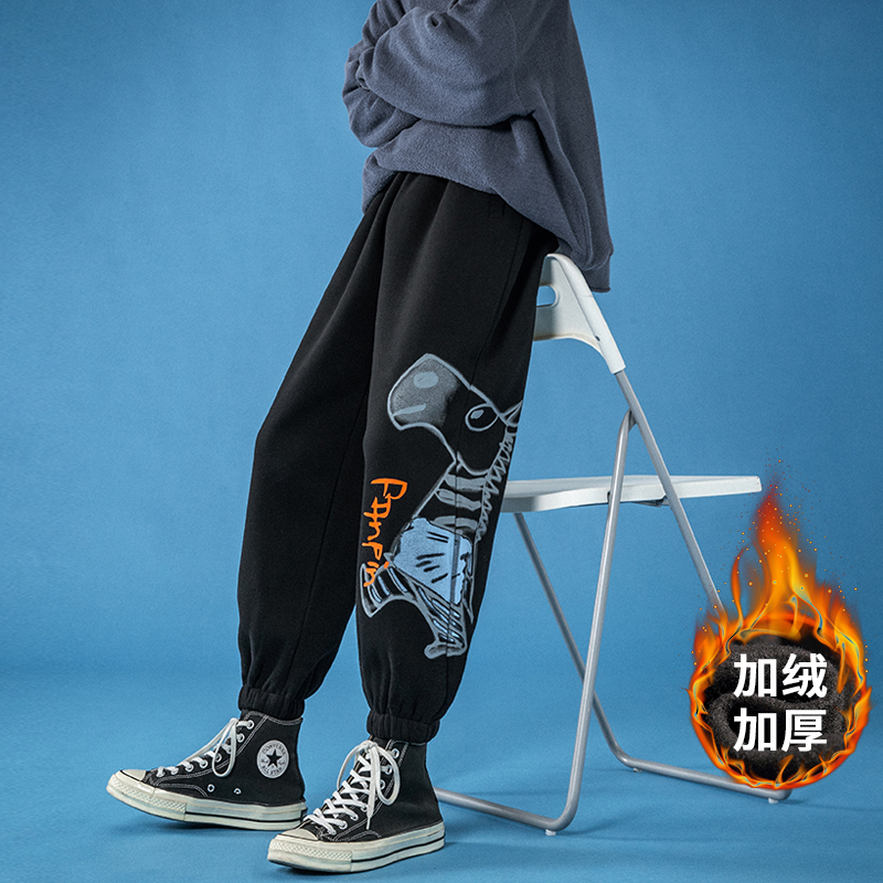 YUANSU裤子男秋冬加绒加厚休闲长裤韩版潮流抽绳束脚裤运动裤加绒裤卫裤休闲裤