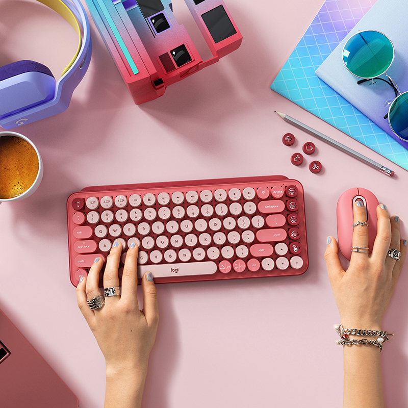 罗技(Logitech)pop keys搭载可自定义表情按键罗技键盘 无线蓝牙 机械键盘 永劫无间键盘 电脑键盘-粉色高清大图
