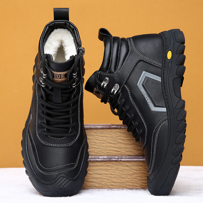 男士棉鞋加厚冬季真皮靴子男款高帮雪地靴男东北保暖羊毛一体男鞋