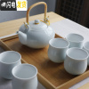 三维工匠手工描金 景德镇提梁陶瓷茶具套装家用现代简约泡茶壶茶杯 送托盘 纯白简约送竹制托盘