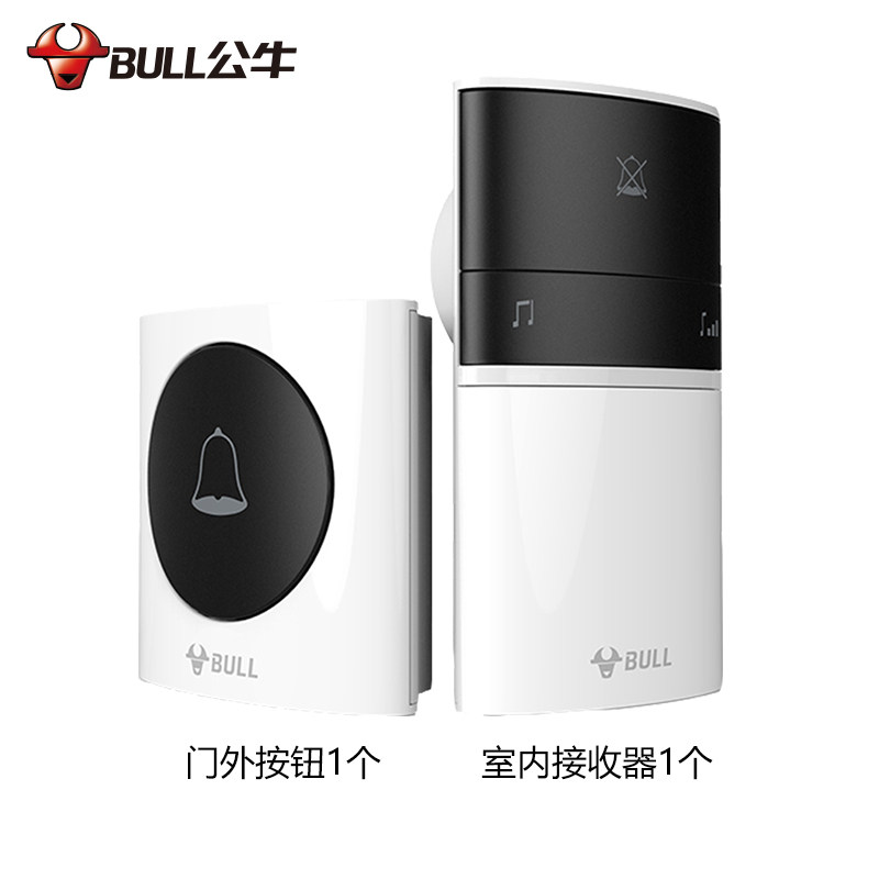 公牛 门铃无线家用超远距离无源开关无线远程电子门铃开关一拖二 公牛门铃一托一(门外按钮1个+室内接收器1个)