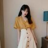2021年新款夏季赫本轻熟风御姐法式复古气质女神范衣服两件套装女 黄色上衣 S