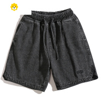 FISH BASKET美式做旧洗水工装牛仔短裤男季潮牌刺绣日系休闲宽松抽绳五分裤