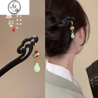 JiMi檀木发簪女新中式木簪古风高级感木质盘发发钗简约现代感发张簪子 点缀款如意-绿
