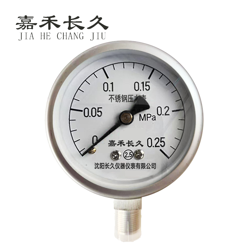 嘉禾长久+不锈钢压力表检测定制型+Y60BF+块 0-0.25Mpa