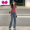 七斓设计感小众不规则法式掐腰短款上衣短袖正肩t恤女装夏季2023新款