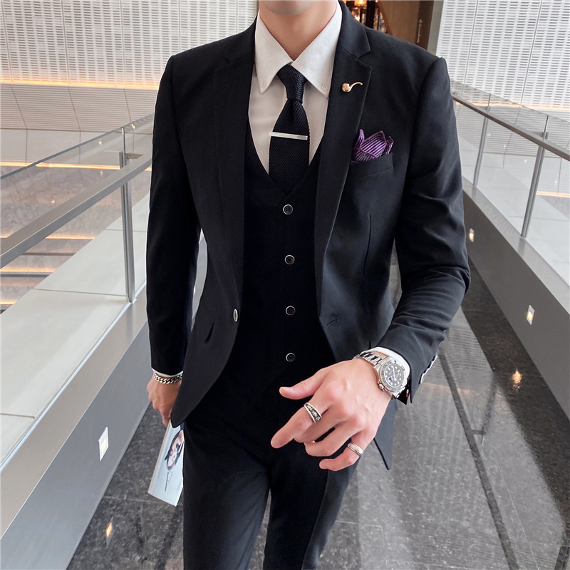 纯色西服套装男休闲小西装修身学生商务职业正装新郎结婚礼伴郎服男士