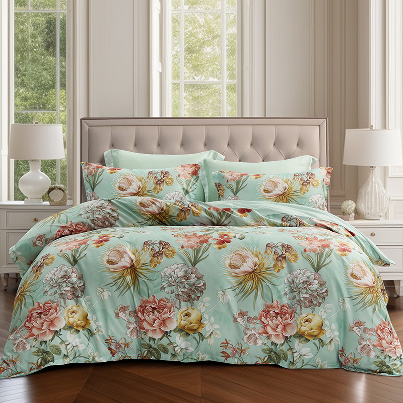 富安娜FUANNA全棉四件套好磨毛一触即暖设计简约优雅