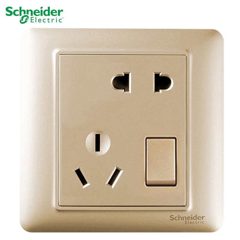 施耐德电气自营开关插座睿意系列香槟金色插座电源插座16a三孔双控