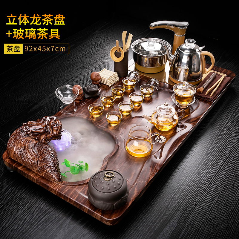 艺锦蓝中国风景德镇整套功夫茶具套装雾化流水实木茶盘茶台茶壶茶杯