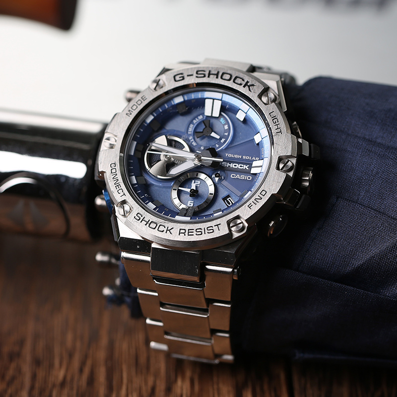 CASIO 卡西歐 G-SHOCK限量光能藍(lán)天使石英表男表GST-B100D