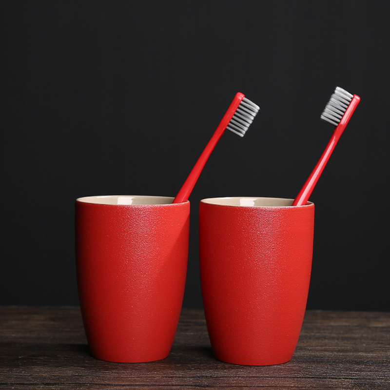婚庆定制陶瓷情侣漱口杯米魁一对套装创意牙刷杯子牙缸结婚红色洗漱杯