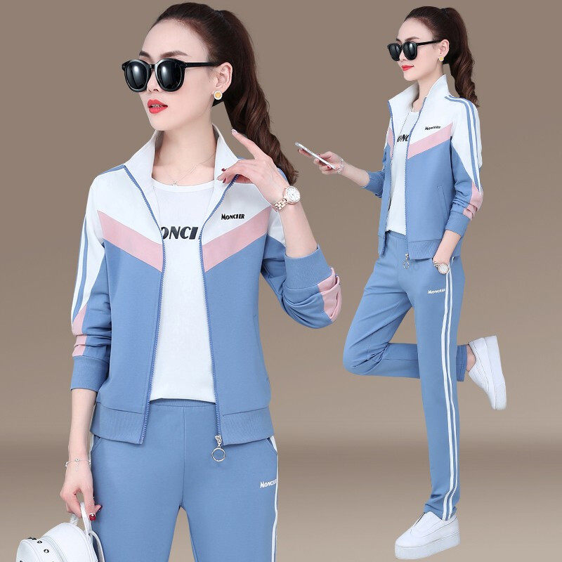 中老年运动服套装女春秋款情侣装立领棉质卫衣大码女装妈妈三件套运动