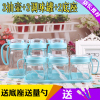 厨房用品小油壶玻璃油瓶防漏油罐家用调料瓶酱油醋调味瓶组合套装 浅蓝色3油壶+3调味罐+2底座