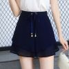 雪纺短裤女2021新款时尚休闲裙裤韩版高腰显瘦大码A字系带阔腿裤 蓝色 M 2尺 建议95斤以下