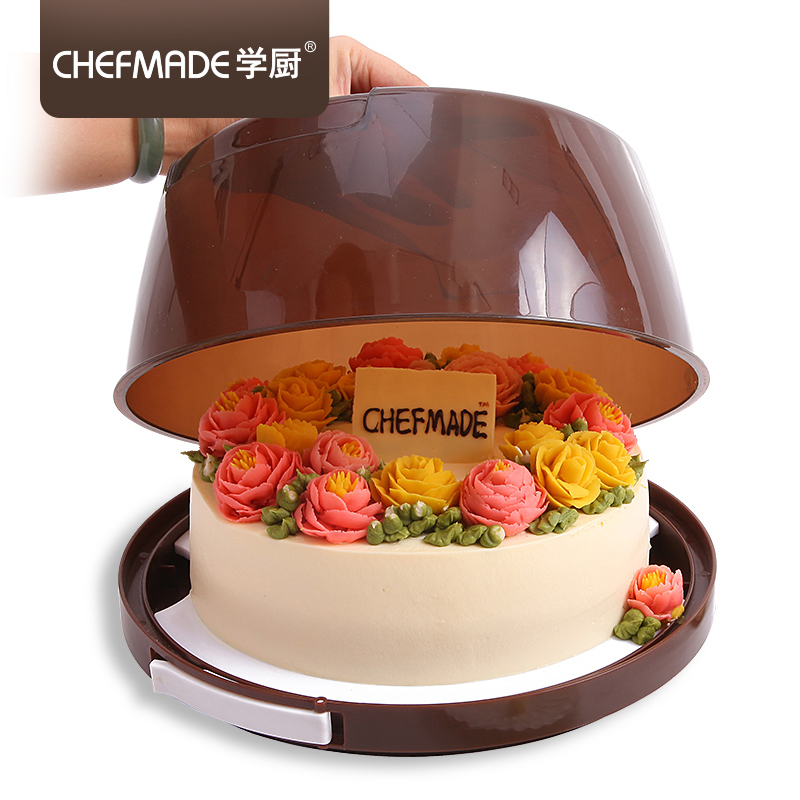 学厨 厨房工具 烘焙工具 蛋糕盒6-8寸日式圆形塑料重复家用手提透明包装保鲜点心盒子WK9204高清大图