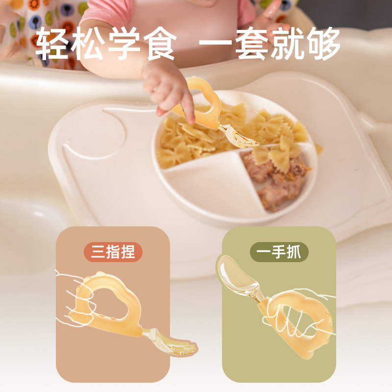 宝宝饭勺婴幼儿学吃饭训练自主进食辅食叉子勺子儿童餐具套装2255高清大图