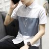 梵克公牛短袖衬衫男青少年夏季新款纯色衬衣韩版棉半袖寸衫短袖休闲牌