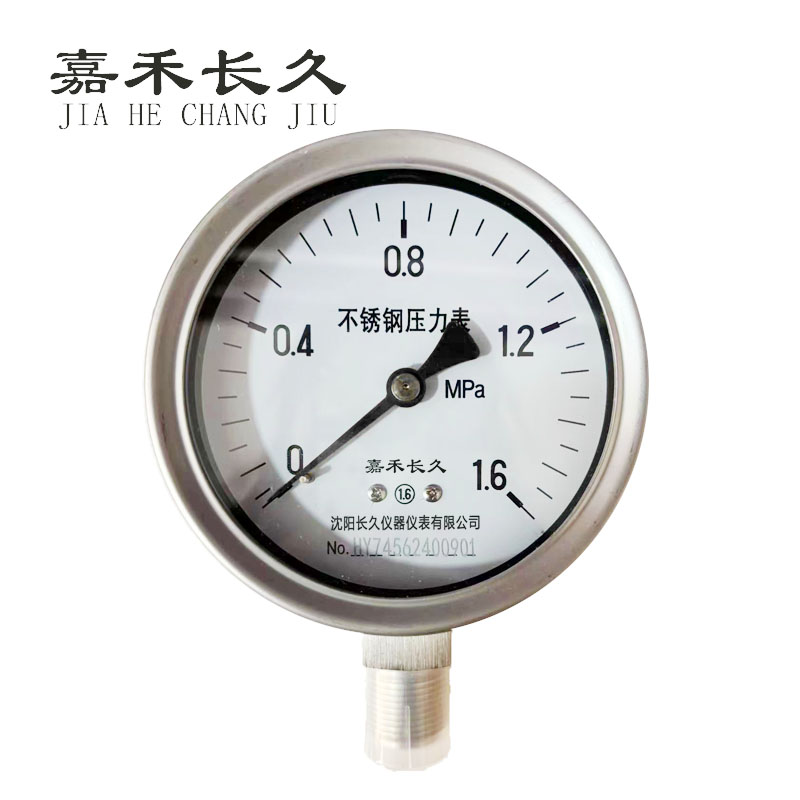 嘉禾长久+不锈钢耐温压力表检测定制型+Y100BF+块 0-1.6Mpa
