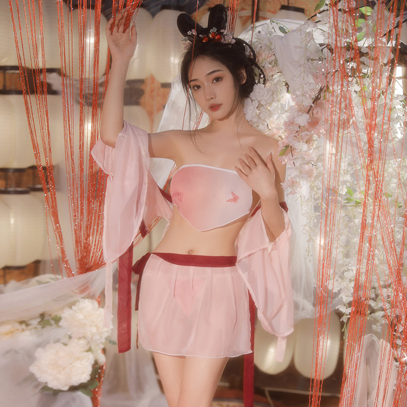 霏慕情趣内衣复古风汉服制服诱惑角色扮演女式情趣睡衣裙网纱透视开裆露乳免脱系带性感裸背肚兜血滴子T裤丁字内裤6878高清大图